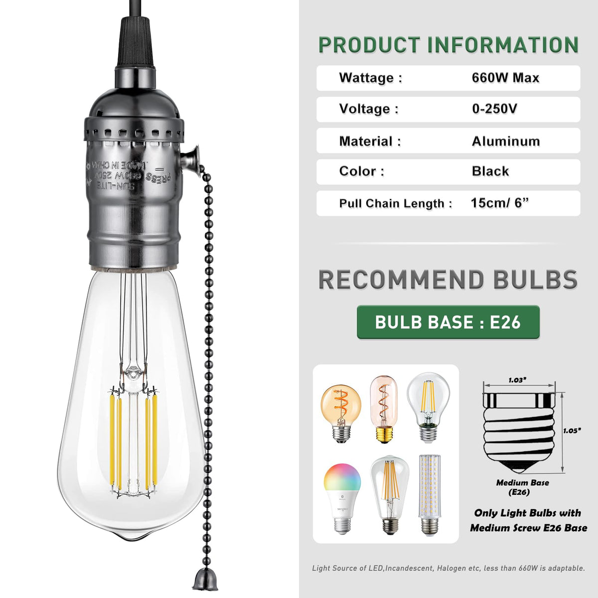 Pull Chain Light Socket Replacement (Black)