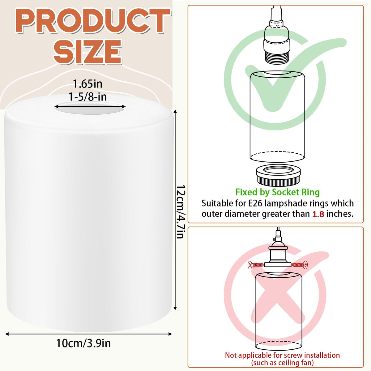 3 Pack Frosted White Glass Lamp Shade 1 (Cream White / Frosted)