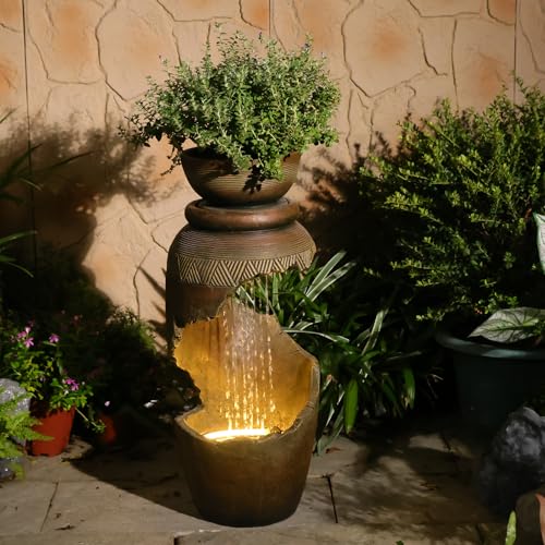30H Spiral Outdoor Water Fountain with Bowl Planter (30H)