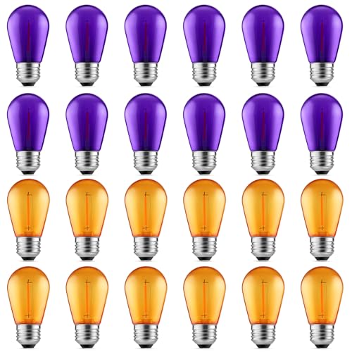 24 Pack S14 Purple and Orange Light Bulbs for Halloween Decoration (Purple Orange / 24 Count (Pack of 1))