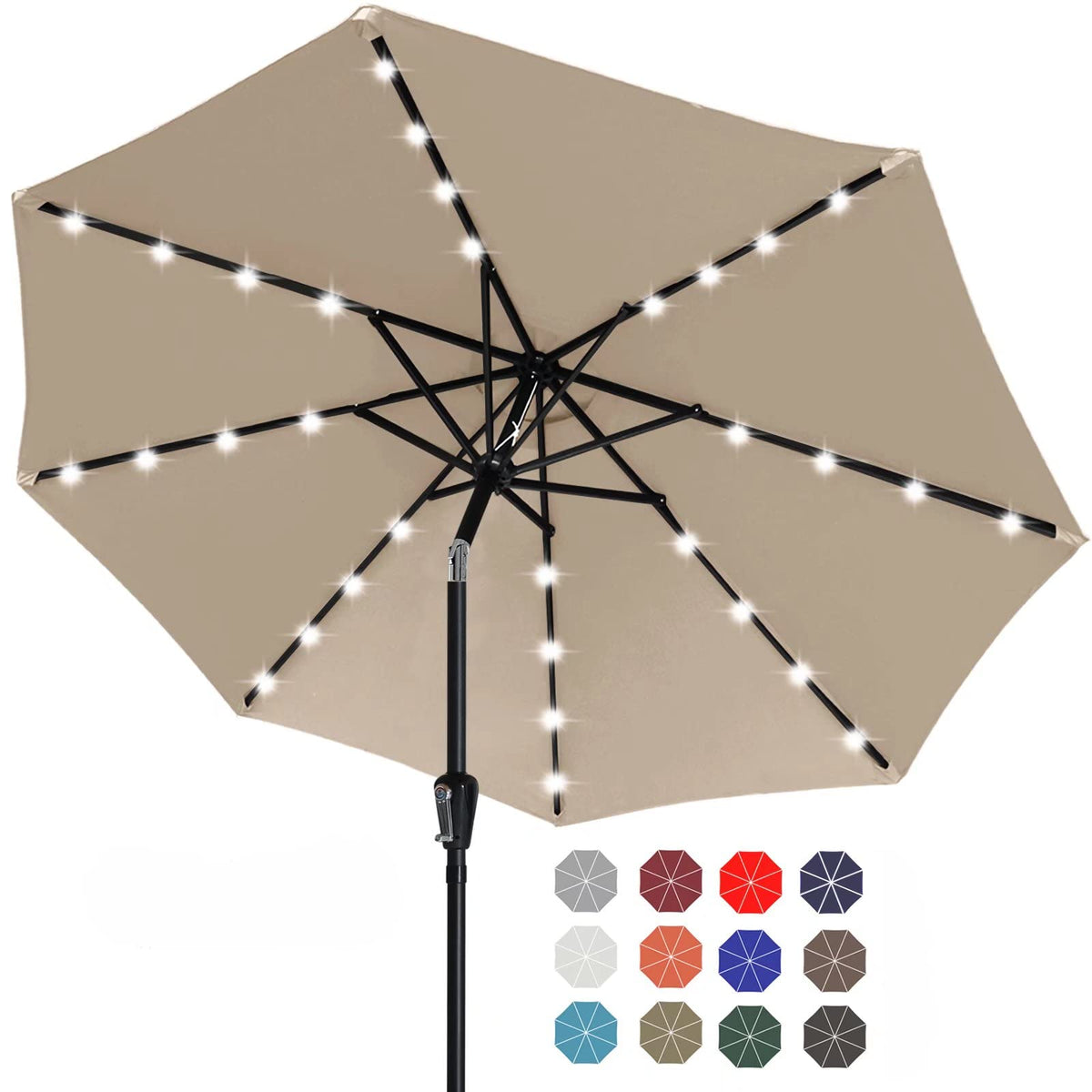 Solar Led Patio Umbrella with 32 Lights 11FT (LED Umbrella / 11ft / khaki)