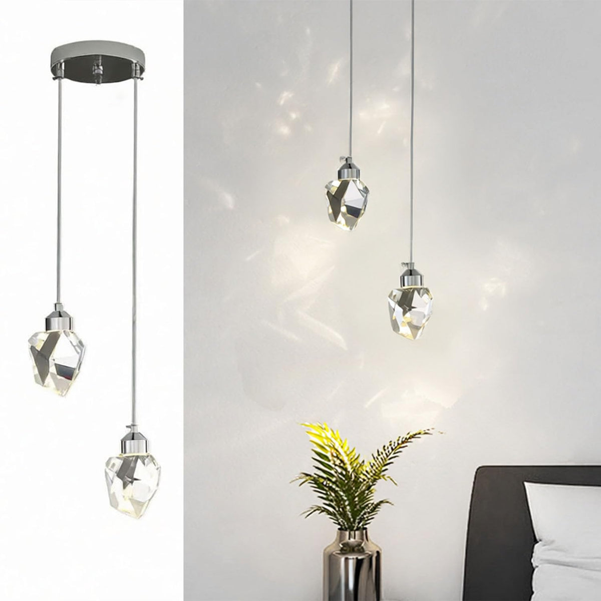 Silver Diamond Crystal 2 (Silver / 2-Light)