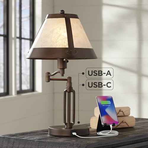Samuel 21 1 4" High Bronze Brown Desk Lamp USB Mica Shade Swing Arm (Bronze)