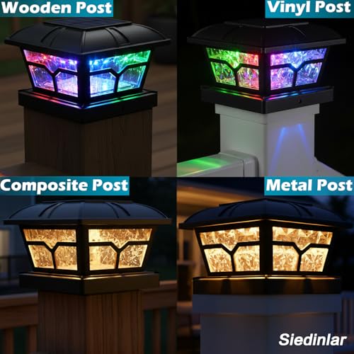 Solar Post Cap Lights Outdoor 2 Modes (Rgb Black / 6 Pack)