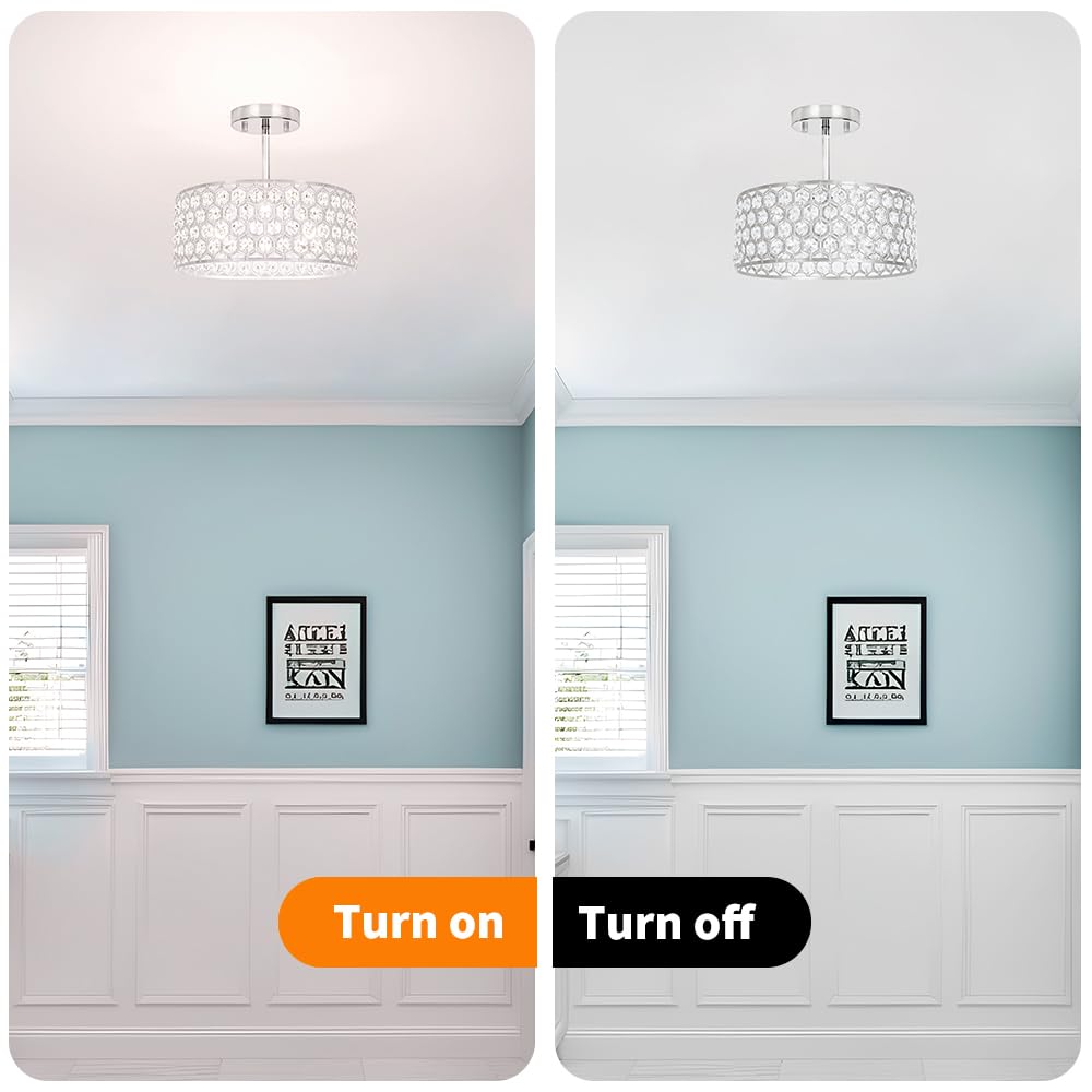 Chrome Crystal Ceiling Light Fixture (12in - 3 light - B / Chrome)
