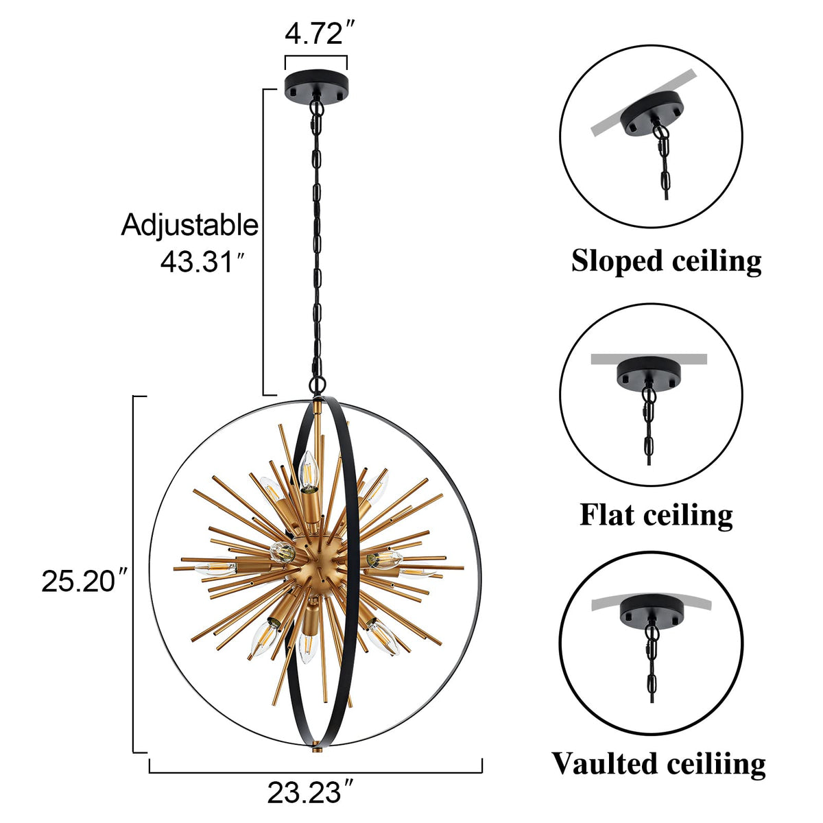 Black Gold Sputnik Chandelier (D23" x H25" 12-Light Sputnik)