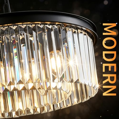 Modern Crystal Chandelier for Dining Room Contemporary Pendant Light Fixture Adjustable Height E12 for Living Room