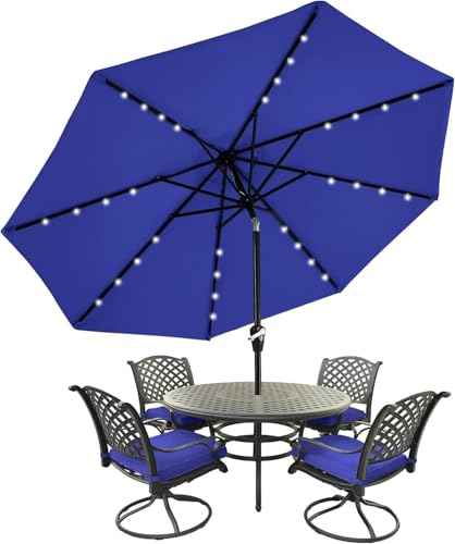 9ft Patio Umbrella with Solar Lights (Blue / 9FT)