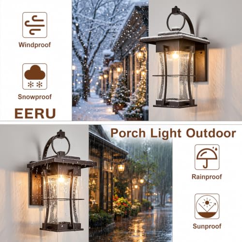 20" H Extra Large Outdoor Sconce Oil Rubbed Bronze Villa Front Door Wall Light XLarge Deep Brown Exterior Wall Lantern Waterproof Mission Light Fixtures with Seeded Glass for Porch Garage Coach Light (Oil-Rubbed Bronze / XX-Large)