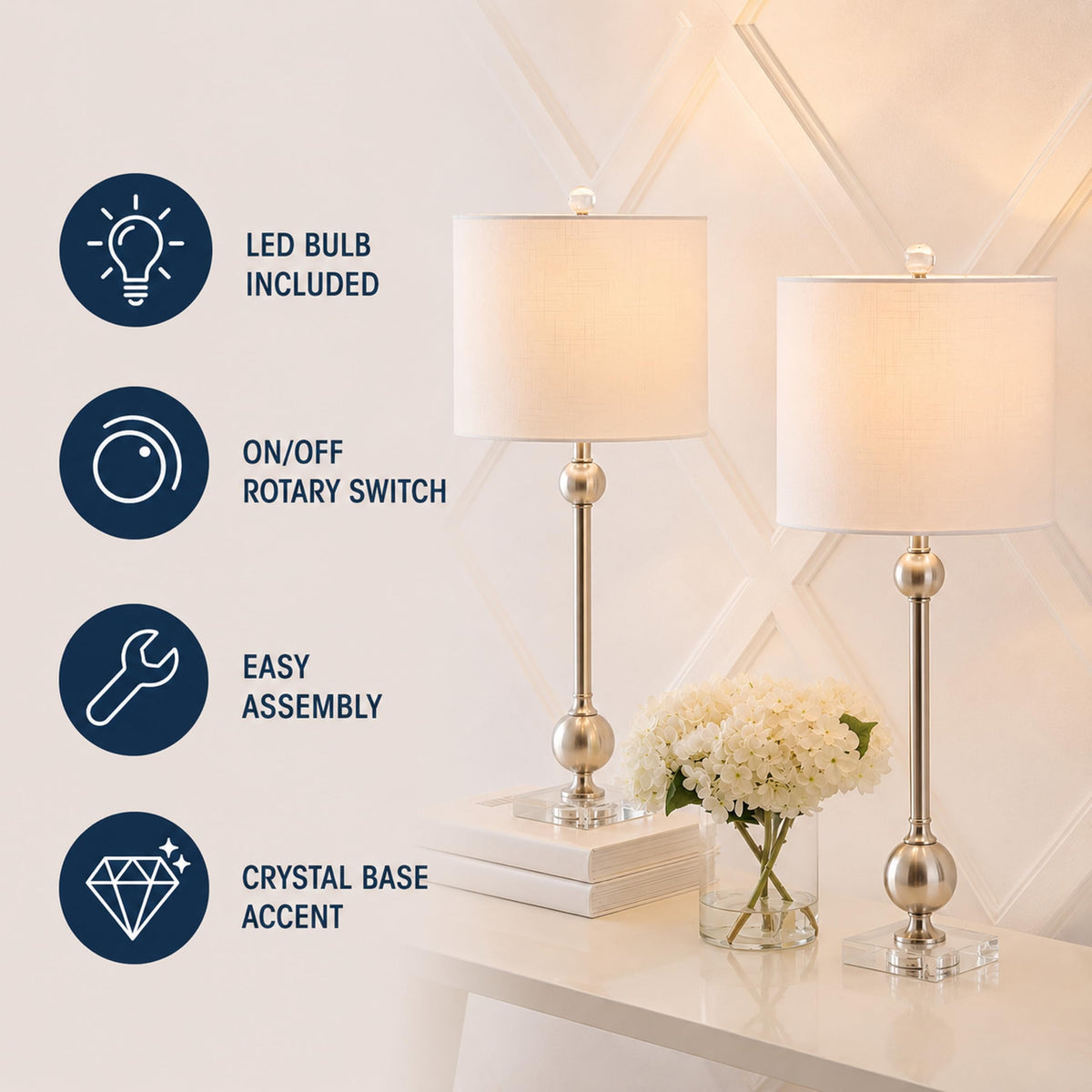 Hollis 34.8" Crystal Candlestick Table Lamps (Nickel/Clear)