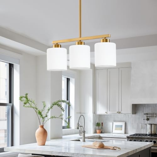3 Light Brushed Gold Kitchen Island Lighting (Gold & Milky White Glass / 3 Light)