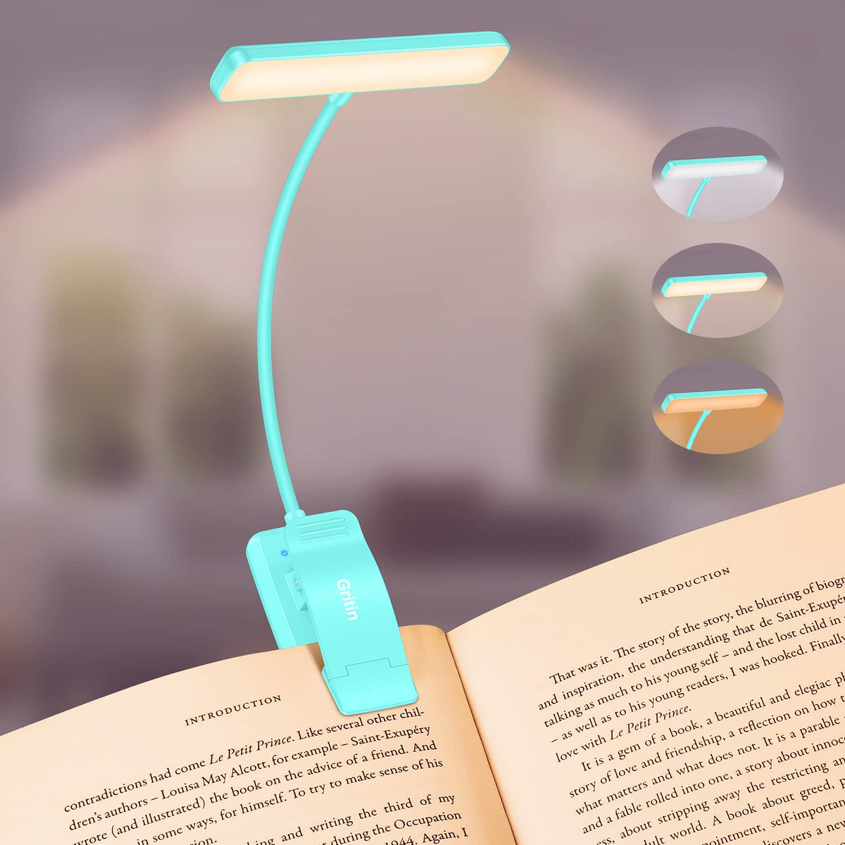 19 LED Rechargeable Book Light for Reading in Bed (Blue)