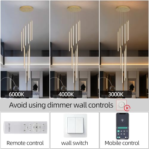 118" Modern LED Chandelier (Gold-80W-12 Lights with Remote Control)