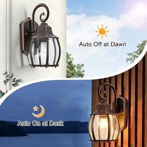 Dusk to Dawn Outdoor Wall Light in Oil Rubbed Bronze with Gold Rim 2 (Oil Rubbed Bronze with Gold Rim)