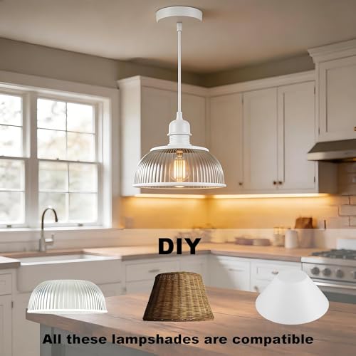 UL Listed] White Pendant Light Kit Industrial (White Light Kit / 5FT)