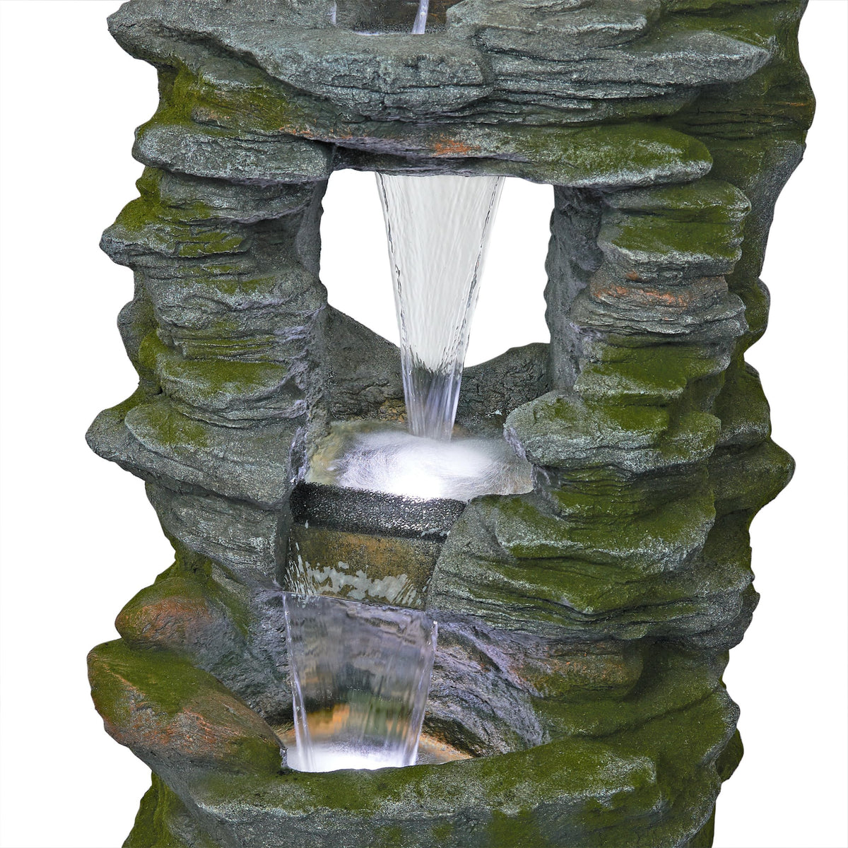 WIN1648 39" Stacked Stone Rainforest Fountain with Cool White LED Lights (39"h - 3 Cool White Leds)