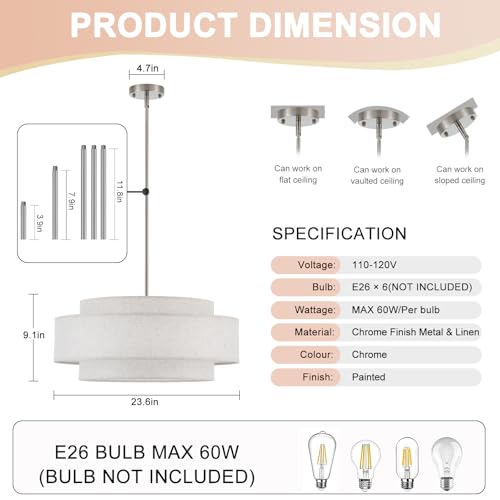 23.6" Modern Drum Chandelier (Chrome-G)