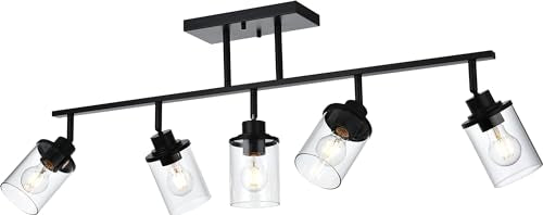 5 Light Adjustable Track Lighting Kit in Matte Black Semi Flush Mount Ceiling Light with 5 Rotatable Light Heads Modern Vanity Lights for Bathroom (Black / 5-Light)
