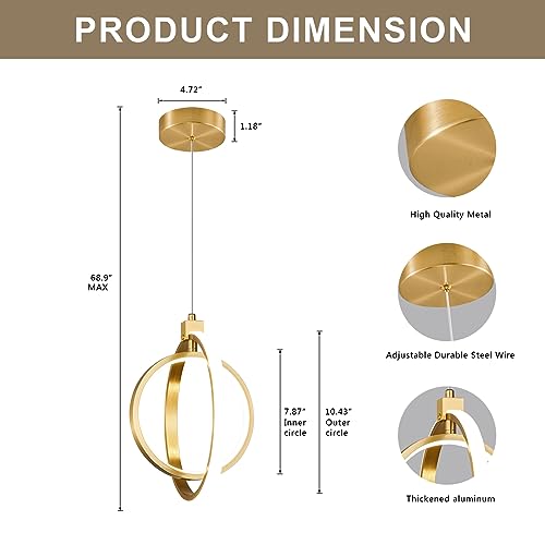 Modern LED Chandelier Gold Ring Pendant Light Fixtures 4000K Dimmable Height Adjustable Pendant Lighting for Dining Room Kitchen Island Bedroom Living Room Foyer（1 (Gold / Round-1Pack)
