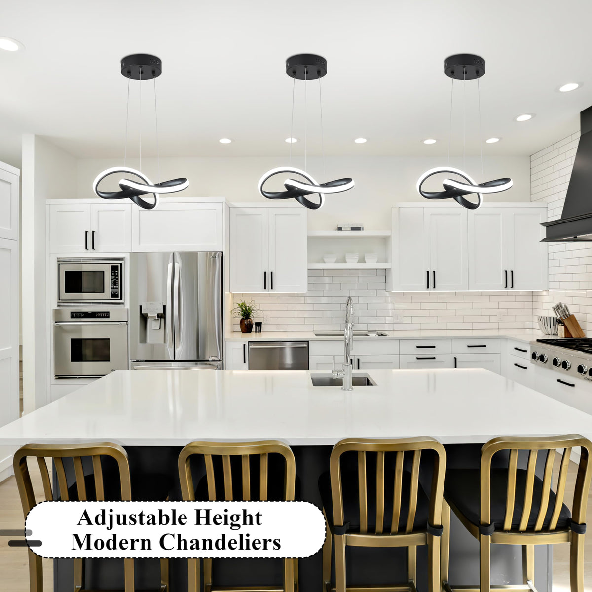LED Chandelier Modern Pendant Light Fixture 2 Pack Simple Irregular Streamline Ring Light Black with 4500K and 59" Height Adjustable Hanging Lamp for Kitchen Island Hallway Foyer Corridor (Black / 12 Inch)