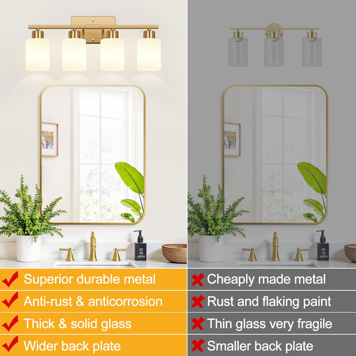 4 Light Bathroom Light Fixtures (Brushed Gold & Milk Glass / 4-light)