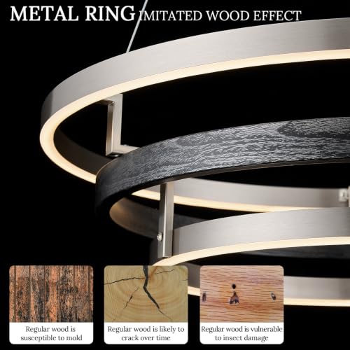3 Ring LED Chandelier Modern Chandeliers Black Brushed Nickel Dimmable 24'' (Black Nickel / 24 inch)