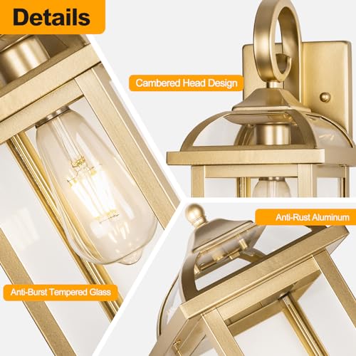 18” Gold Light Fixtures Outdoor Brass Porch Lights (Gorgeous Golden / Without Sensor)