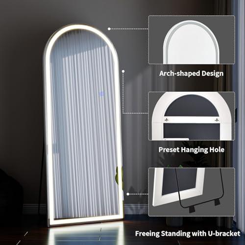 65"x26" LED Arched Mirror Full Length with Dimmable Lights (White / 65"L x 26"W)
