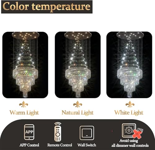 D24''XH86'' Modern Foyer Chandelier for High Ceiling Raindrop Crystal Chandelier High Ceiling Pendant Light Fixture for Hallway Living Room (Black / D24"X H86")