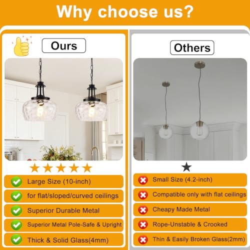 Plug in Pendant Lights Kitchen Island (1 Pack-Matte Black-10"(Plug-and-Play))