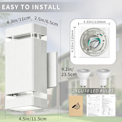 Square Outdoor Wall Lights (2 Packs-White / No Dusk to Dawn)