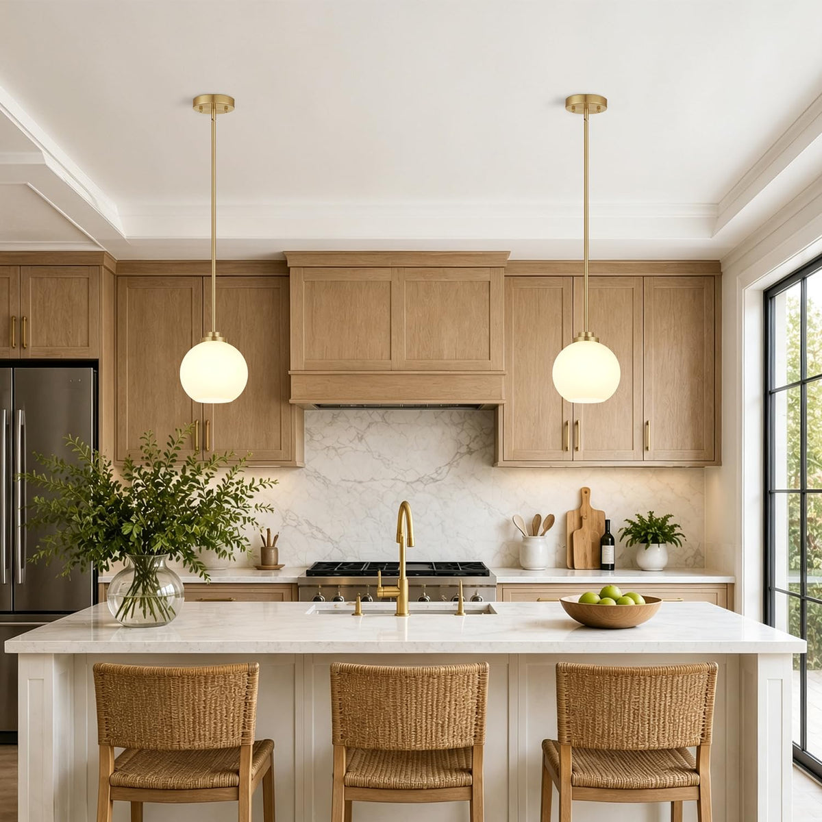 2 Pack Modern Globe Pendant Lights Kitchen Island Milk Glass (Brushed Gold + Milky White Glass 2 Pack)