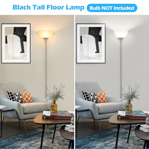 Floor Lamp LED Standing Lamps with White Plastic Shade (Silver Grey)