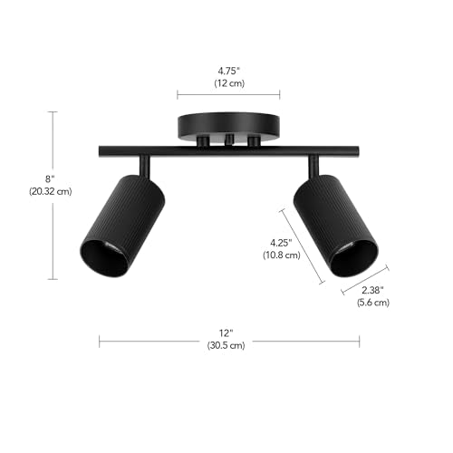 64000114 2 Light Track Lighting Spotlight (Matte Black, Ribbed Shades)