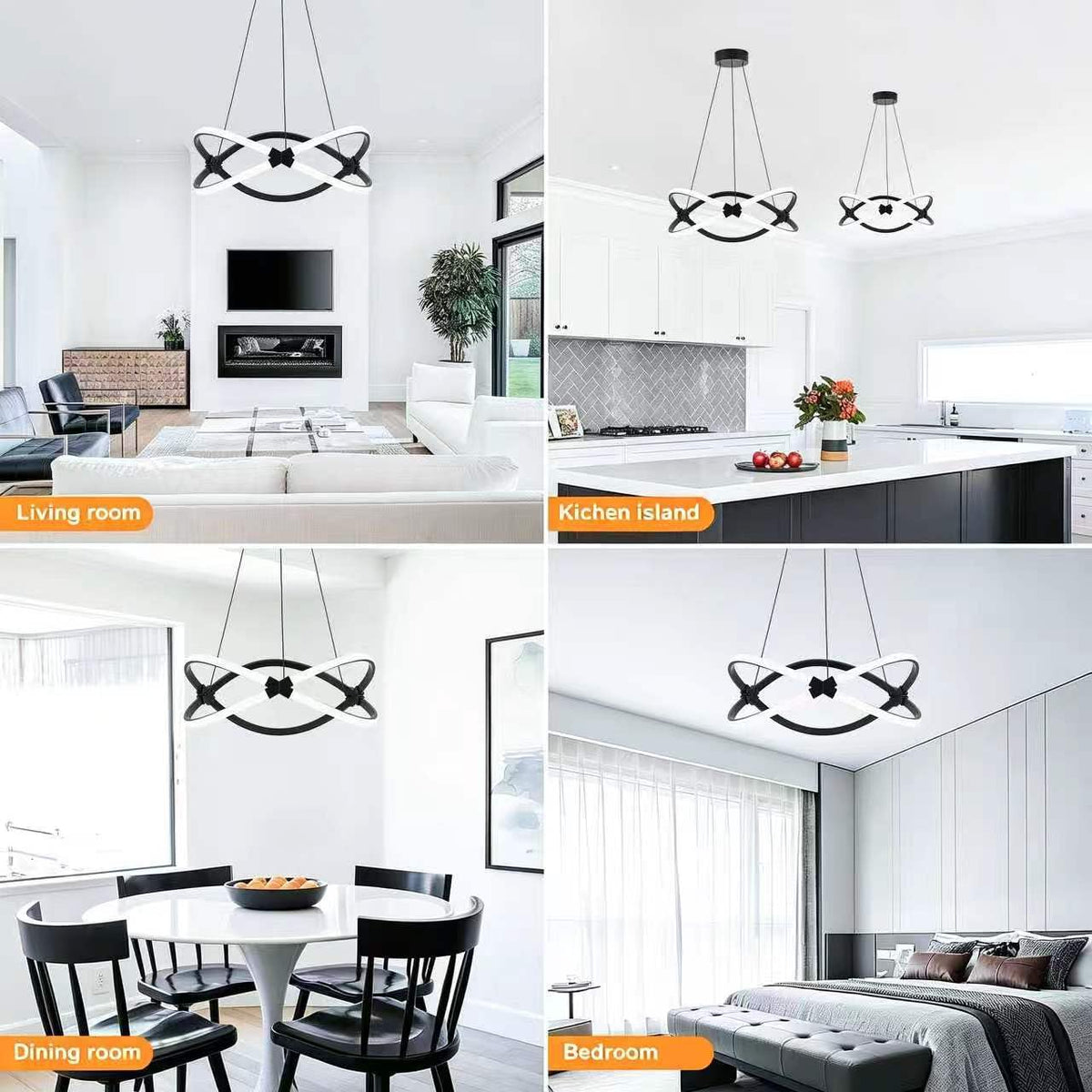 18.5 Inches Black Dimmable Modern Led Chandelier with Remote Control (Black-1 / 18.5 inches)