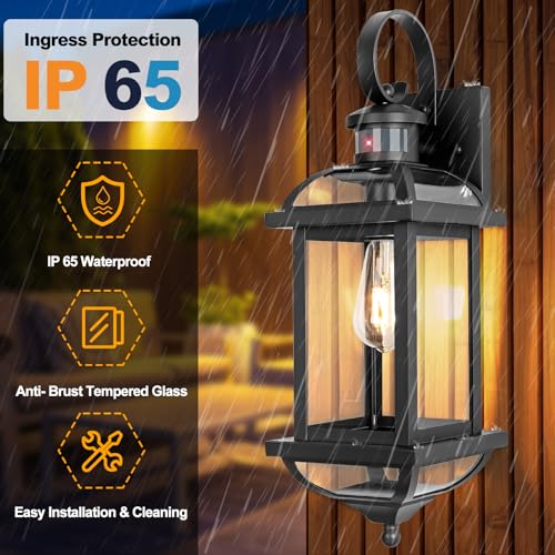 Motion Sensor Porch Lights Dusk to Dawn 19 Inch Large (Modern Matte Black / Motion Sensor)