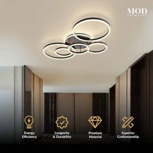 Chloe Flush Mount Ceiling Light (Black Ash / 6 Circles / Warm White)