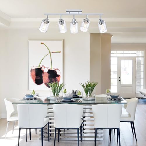 5 Light Chrome Track Light Fixture Ceiling Track Lighting Kit with Seeded Glass Track Lighting Heads Ceiling Vanity Light (Chrome / 5-Light)