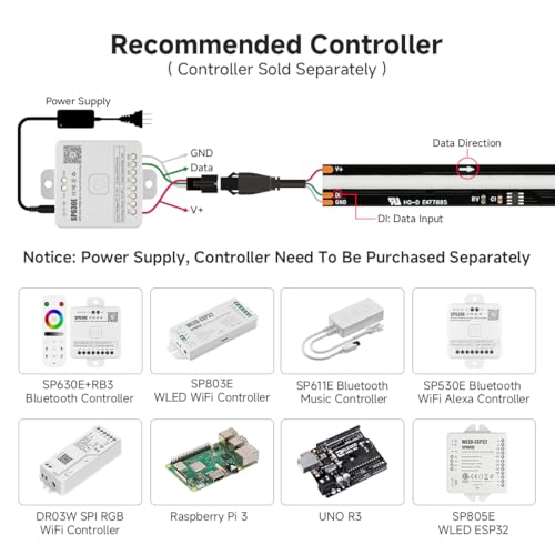 16.4FT WS2811 Smart IC RGB DC24V FCOB COB LED Strip Light (Black PCB / 16.4FT)