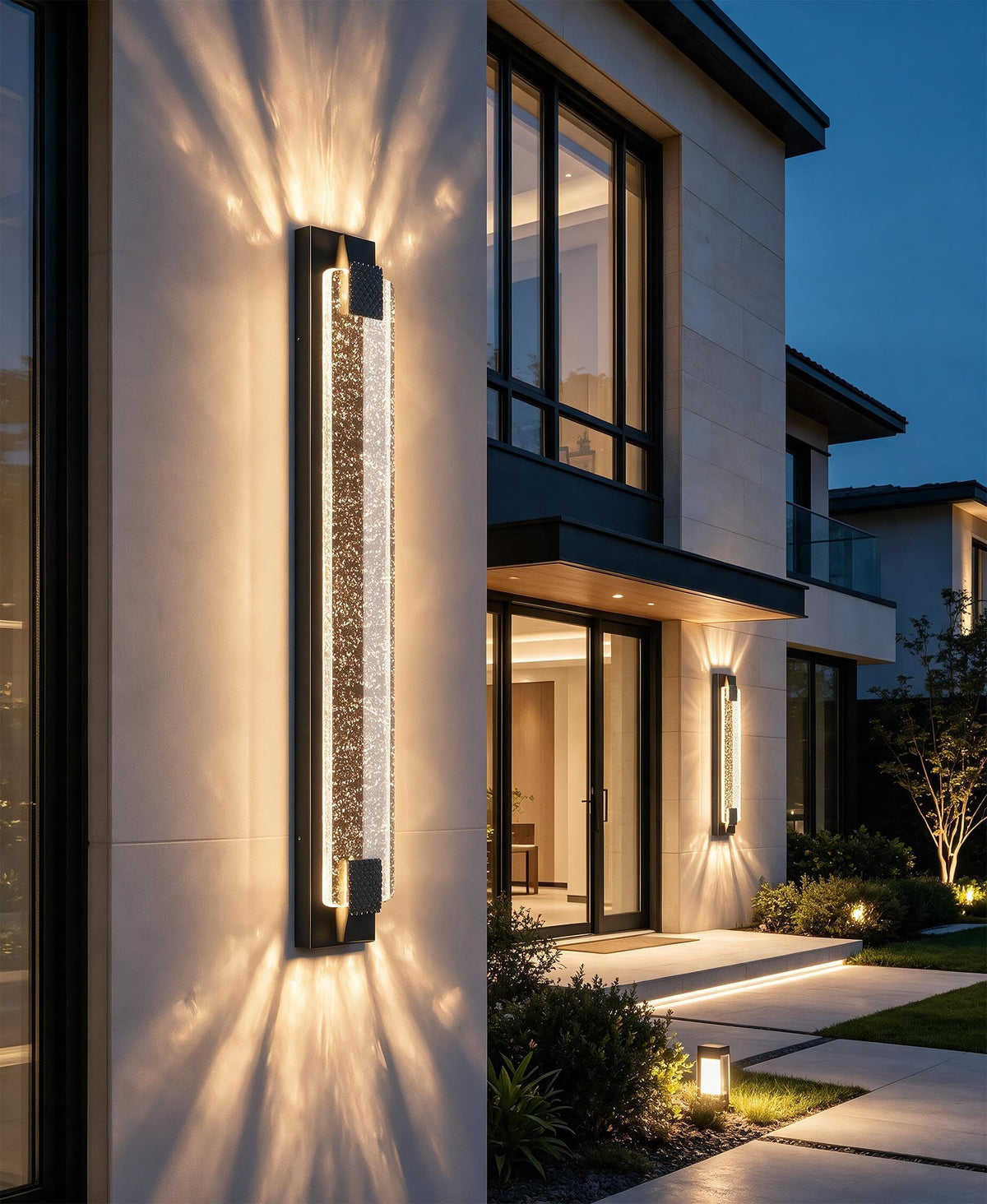 31.5in Modern LED Outdoor Wall Sconces Crystal Bubble Glass Black Exterior Lights (Black / 31.5 inch)
