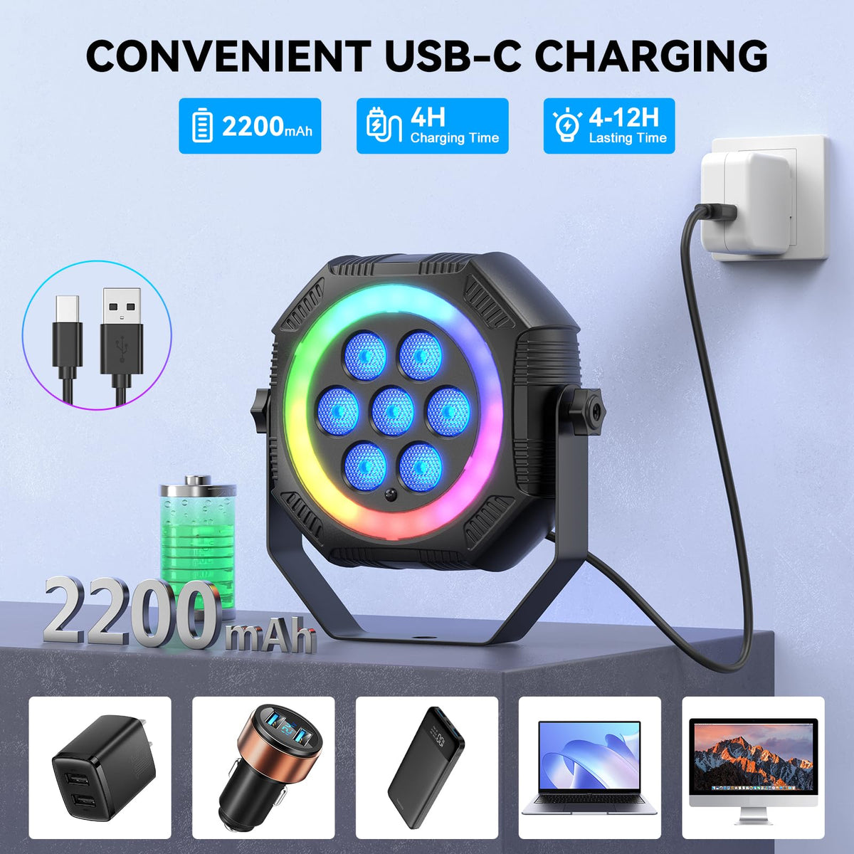 Stage Lights Mini RGB Battery Powered Uplights LED Rechargeable Par Can Lights with Halo (16 Pack)
