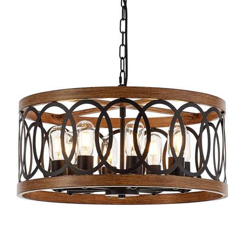 Farmhouse Drum Pendant Light Chandeliers for Dining Room