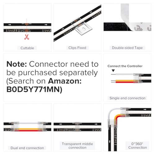 32.8FT WS2811 Smart IC RGB DC12V FCOB COB LED Strip Light (Black PCB / 32.8FT)