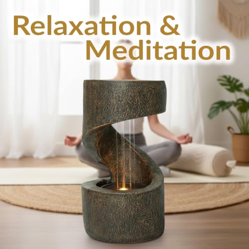 Sunnydaze 14" Winding Showers Tabletop Fountain with LED Lights (Brown)