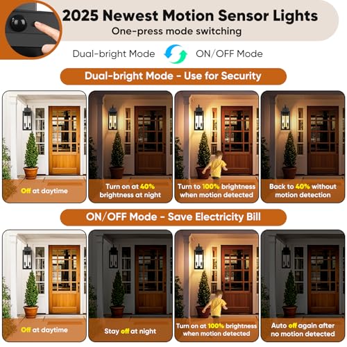 2 Pack 17.5" Upgraded Motion Sensor Outdoor Wall Lights (Matte Black / 17.5")
