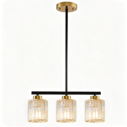 3 Light Kitchen Island Lighting (Black Gold & Strip Clear Glass / 3 Light)