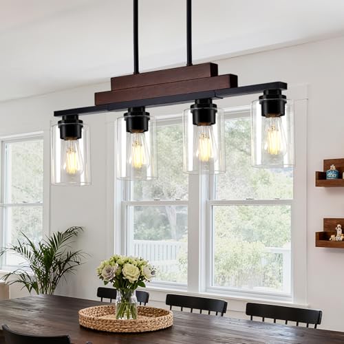 26.4" 4 Light Kitchen Island Lighting (Black & Reddish Brown / 4-Light)