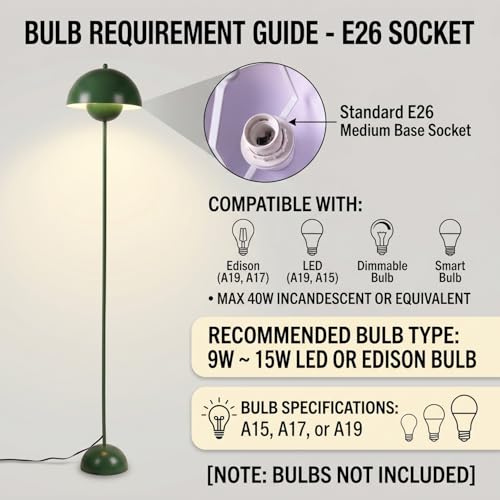 Mid Century Modern Metal Bud Floor Lamp for Home and Office (Hunter Green)