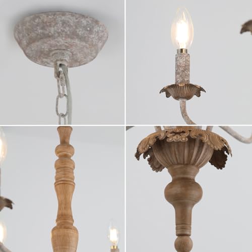 Farmhouse French Country Chandelier Distressed Wood for Living Room (Wood)