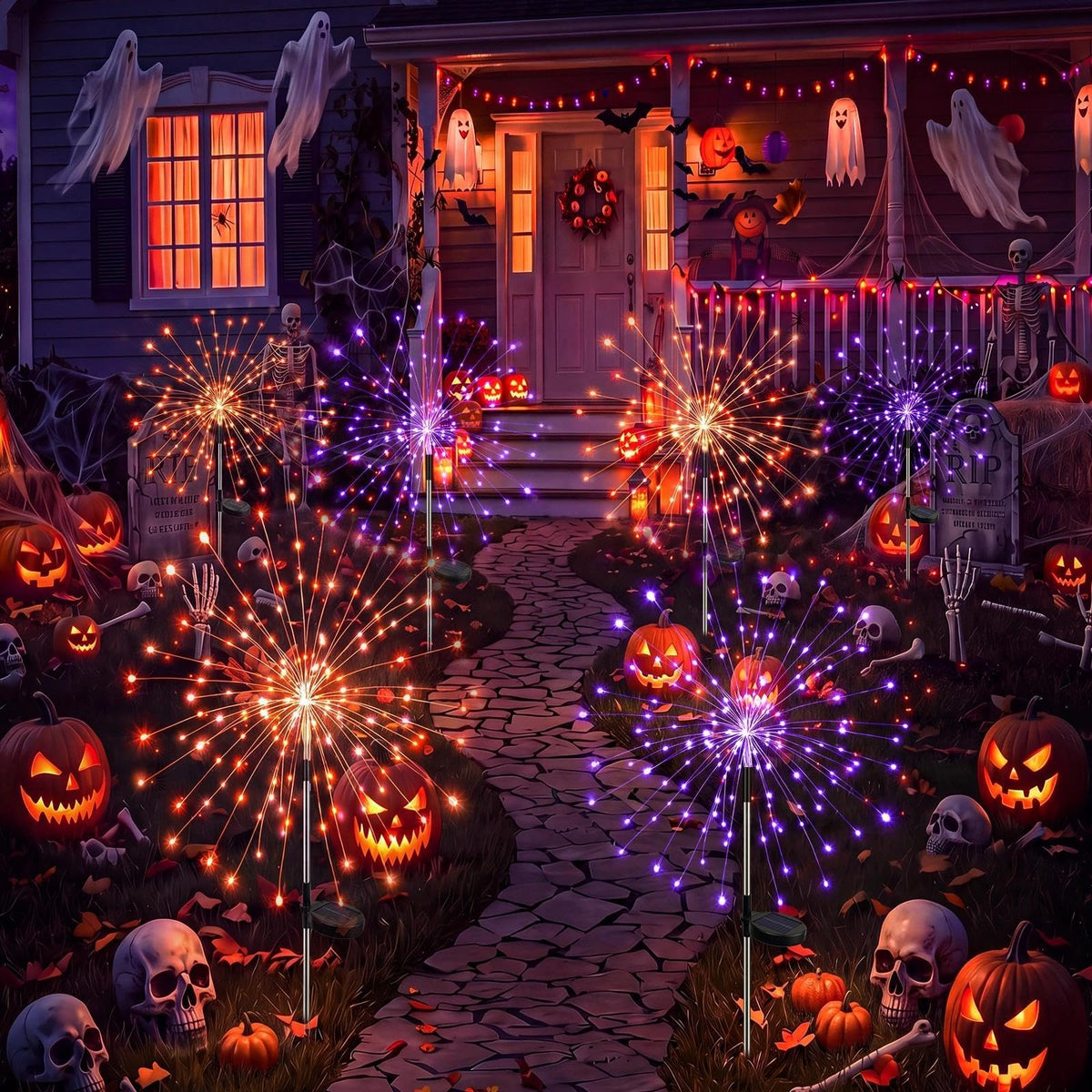 Solar Firework Lights (Halloween Orange & Purple Set / 6 Pack)
